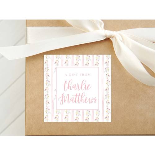 Personalized Floral Calling Card, Girl Enclosure Card, Colorful Square Gift Tag