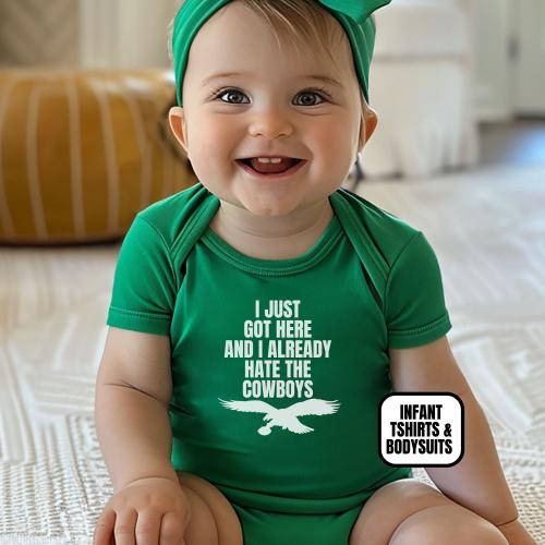 Infant Philadelphia Football Apparel, Newborn Baby Bodysuit and Short Sleeve Shirt, Boys & Girls Game Day Baby Shower Gift, I Just Got Here