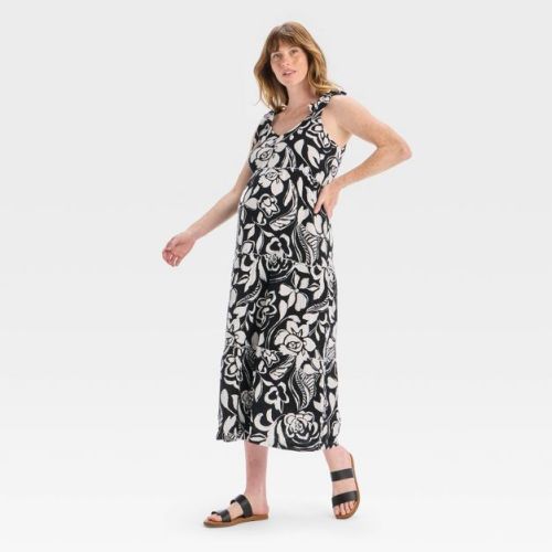 Tiered Maxi Maternity Dress - Isabel Maternity by Ingrid & Isabel™ Black/White Floral M