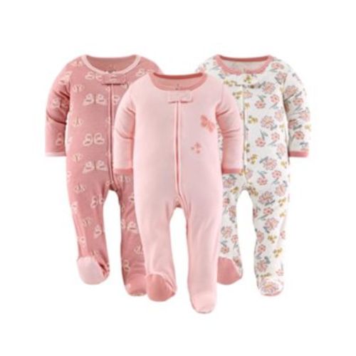 Baby Girls Boho Butterfly Footed Sleepers for Girls, 3 Pack