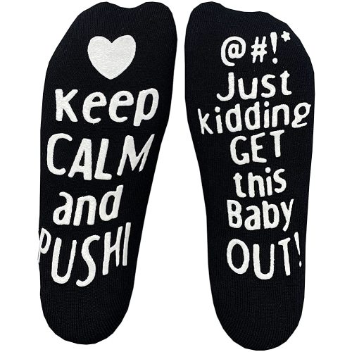 Labor and Delivery Hospital Socks Non-Skid Birthing Socks Maternity Pregnancy Inspirational Socks (keep black)