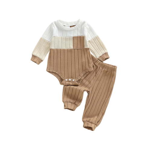 Loicainy Infant Baby Boy Girl Fall Outfits 3 6 12 18 24 Months Long Sleeve Crew Neck Knit Romper and Elastic Waist Jogger Pants Toddler Boys Clothes Set