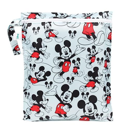 Bumkins Disney Waterproof Wet Bag for Baby, Travel, Swim Suit, Cloth Diapers, Pump Parts, Pool, Gym Clothes, Toiletry, Strap to Stroller, Daycare, Zipper Reusable Bag, Packing Pouch, Mickey Mouse