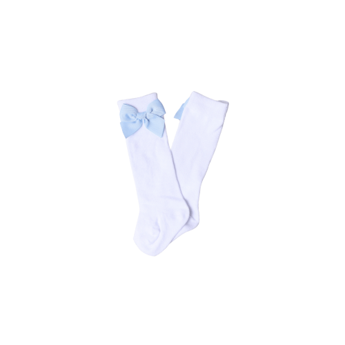 The Smocked Flamingo Blue Bow Knee Socks - S (0-2)