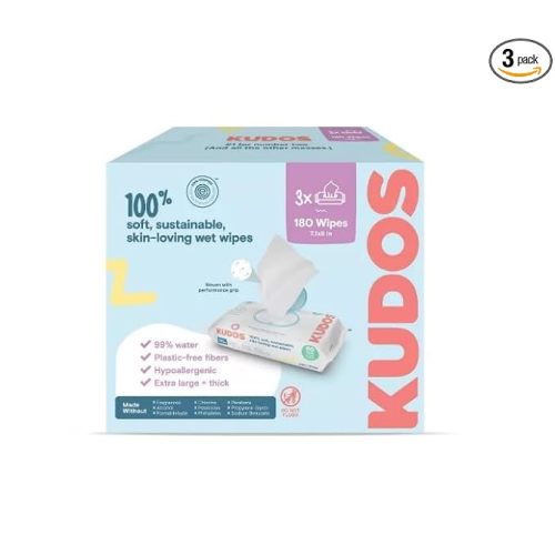 Kudos Skin-Loving Baby Wipes - Plastic-Free & Unscented - 180ct - (3 pack of 60)