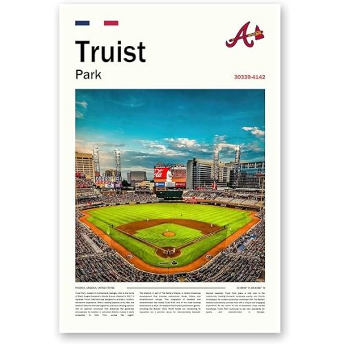 TruistPark Stadium Poster (L24 xW16 Canvas) Atlanta Bay Ballpark Wall Art Print, Braves Retro Retro Sports Poster, Gift for Baseball Fans Supporters