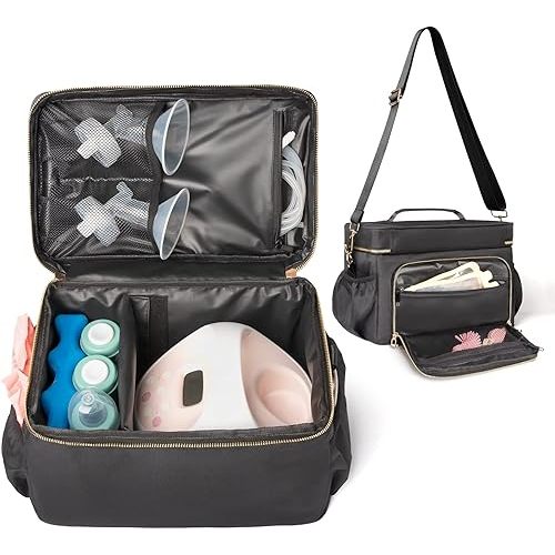 Breast Pump Bag Compatible with Spectra S1 S2 Gold, Breast Pump Carrying Case, EliteMom Breast Pump Tote Bag with Cooler & Strap for Pumping Essentials