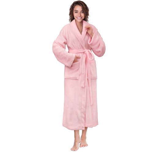 PAVILIA Light Pink Womens Robe, Fleece Plush Soft Fluffy Bathrobe, L/XL