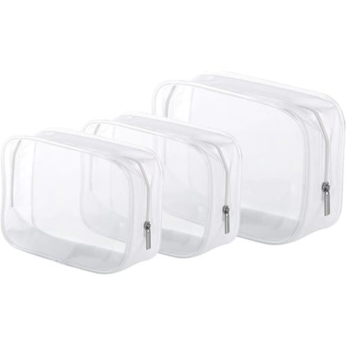 Clear Plastic Zippered bags (White 3Pcs, Small/Large)