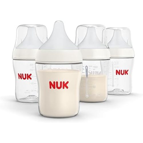 NUK Perfect Match 2-in-1 Natural and Anti-Colic Bottle with Medium Flow, Wide, Adaptable Nipple, 8oz., 4 Pack, BPA Free