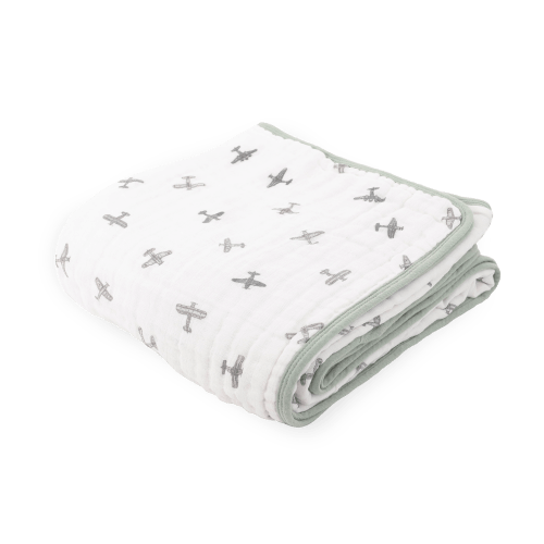 Original Organic Cotton Muslin Quilt - Pewter Planes