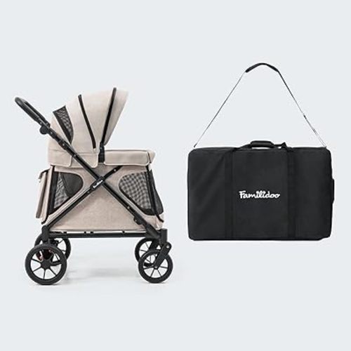 Familidoo Q1 2.0 Multi-Use Kids Wagon Stroller – Foldable, Lightweight & All-Terrain for Kids & Pets – Magnetic Safety Harness, Rain Cover and Travel Bag – Up to 132 lbs (Ash Rose)