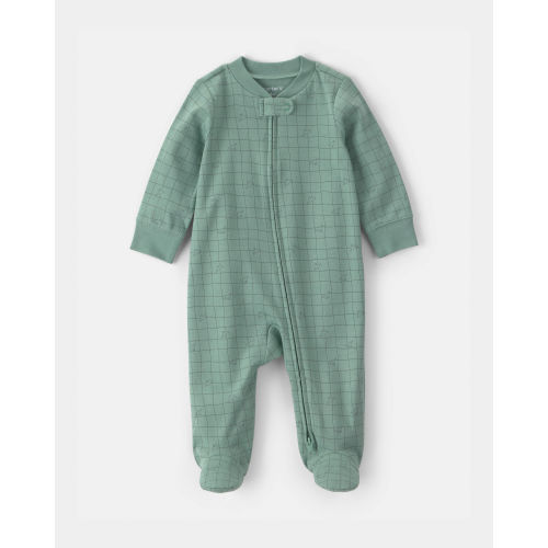 Baby Boy Dinosaur 100% Cotton 2-Way Zip Sleep & Play Pajamas - Green