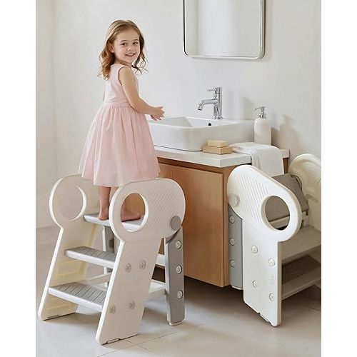 Soladder Foldable Toddler Step Stool for Bathroom Sink,Gray