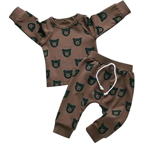 Baby Boy Long Sleeve Bear Print Tops + Pants Sweatsuit (6-9 Months)