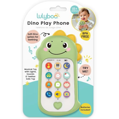 Lulyboo Dino Play Phone for Toddlers - Soft Teether-Safe Spikes, Light-Up Display, 13 Sound & Melody Buttons, Early Pretend Play & Fine Motor Development, Durable Plastic & Colorful Design for Toddler