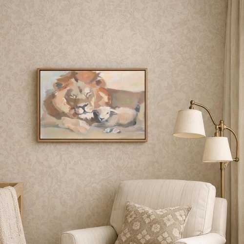 Lion and the Lamb Scripture Art, Christian Psalm Bible Verse Print, Jesus Lion Artwork, Faith Decor for Nursery