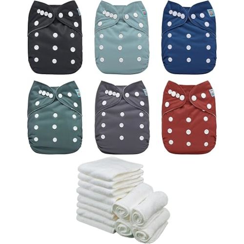 ALVABABY Cloth Diaper 6 Nappies With 12 Inserts Reusable Washable Adjustable Pocket Newborn Infant Toddler Baby Boy Girl Sets