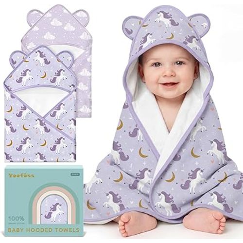 Yoofoss Hooded Baby Towels for Newborn 100% Organic Cotton Baby Bath Towel with Hood for Babies, Infant, Toddler and Kids, 32x32Inch, Soft and Absorbent Newborn Essential
