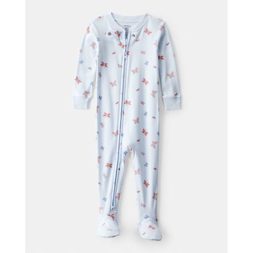 Baby Girl Butterfly 100% Cotton Snug Fit 2-Way Zip Footie 1-Piece Pajamas - Blue - Carter's | Carter's