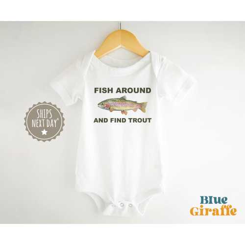 Fish Around and Find Trout Baby Onesie®  - Rainbow Trout Baby Bodysuit - Fish Species Graphic Tee - Fish Kids Shirt - Natural Baby Clothes