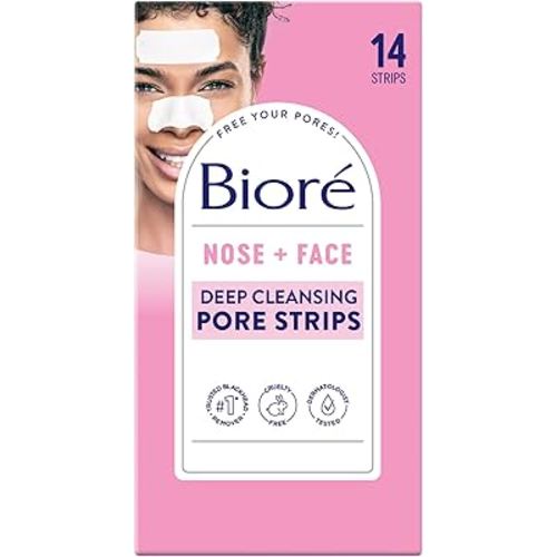 Bioré Nose+Face Blackhead Remover Strips, Deep Cleansing Strips for Nose, Chin, or Forehead, Instant Blackhead Removal and Pore Unclogging, Oil-free, Non-Comedogenic Use, 14 Count