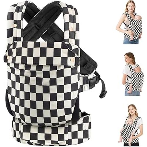Baby Carrier Newborn to Toddler- Ergonomic,Cozy and Lightweight Infant Carrier for 7-40lbs,3 Carry Positions Newborn Carrier,Checkerboard