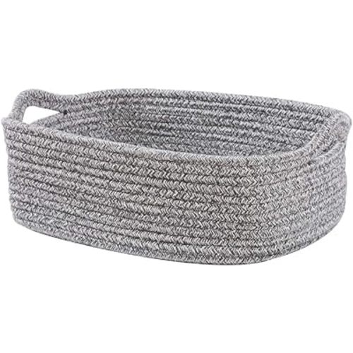 Woven Cotton Rope Storage Basket, Cube Changing Table Organizer for Closet Towels, Baby Nursery Bin, Small Dog Cat Toy Box, Gift Baskets empty (14.5"x 11"x 5") by CIKI HOME