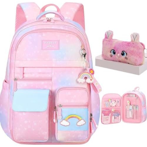 Girls Backpack, School Backpacks Rainbow Student Backpa,Kawaii Kids Backpack,Book Bag for Elementary Primary School