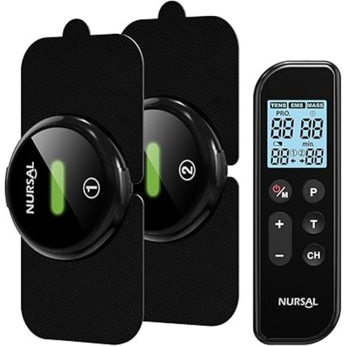 NURSAL Wireless TENS Unit Muscle Stimulator, Dual Host TENS EMS Machine for Pain Relief, 18 Modes 20 Intensity Remote Control Pulse Physical Electrotherapy for Back Shoulder Pain (2 Pads)