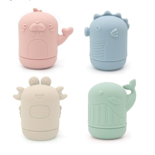 Ginbear Silicone Baby Bath Toys, Non-Toxic Mold Free Infant Squirty Bathtub Toys for Toddlers 6 Months+, Pack of 4 (Marine)