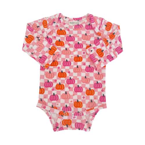 Long Sleeve Bodysuit, Pumpkin Checkerboard Pink