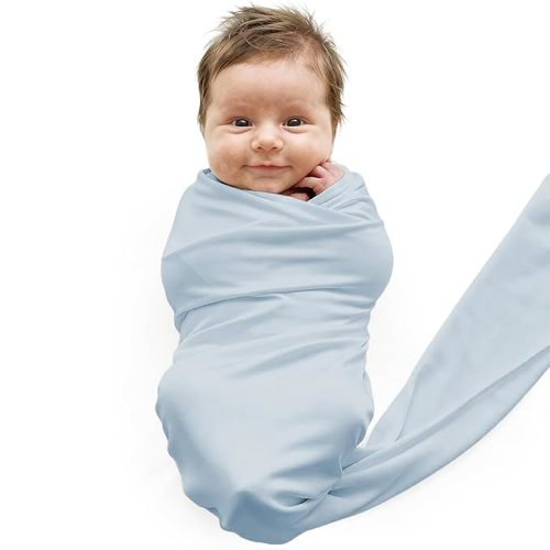 Caden Lane Baby Swaddle & Receiving Blanket, Soft, Breathable & Temperature-Regulating Bamboo Viscose Fabric for Swaddling Newborns, Gender Neutral Infant Blanket for Boys & Girls, Mist Blue