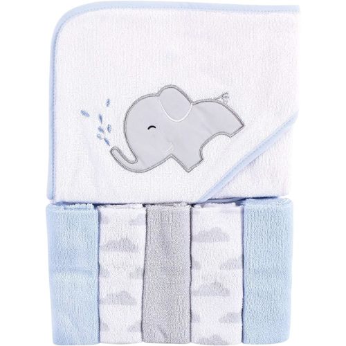 Luvable Friends Unisex Baby Hooded Towel with Five Washcloths, Elephant Spray, One Size