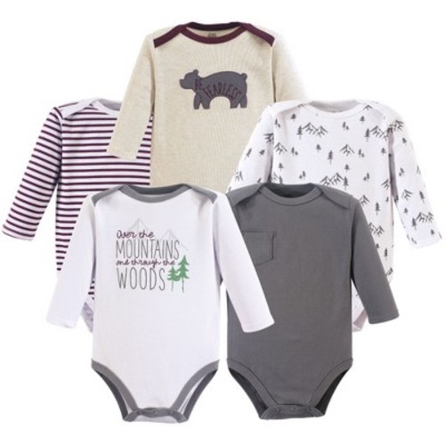 Luvable Friends Yoga Sprout Long-Sleeve Bodysuits 5pk, Woodland Peaks, 0-3M