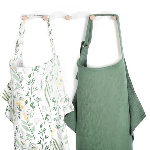 Yoofoss 2 Pack Muslin Nursing Cover for Breastfeeding, 100% Cotton With Arch Neckline, Soft Breathable Privacy Cover for Women, Multi-use Essentials