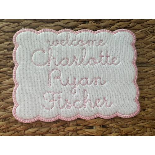 Welcome Baby plaque, hospital boys bassinet plaque, baby girl banner for hospital, scallop birth announcement prop