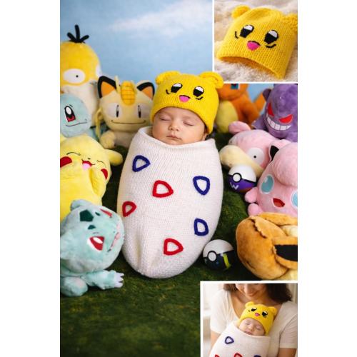 Pokémon Baby Cocoon Set, Newborn Photo Prop, Pikachu Hat, Togepi Swaddle, Crochet Baby Outfit, Baby Shower Gift, 0–3 3-6 6-9 Months infant