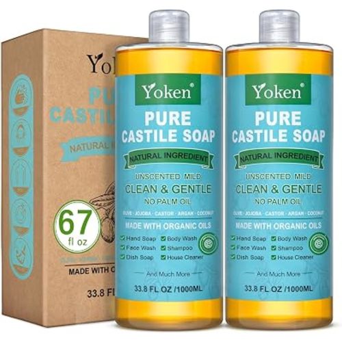 Yoken Pure Castile Liquid Soap 67 Oz Unscent for Face Body Hand Wash Dishes