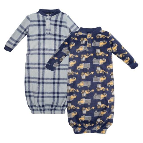 Hudson Baby Infant Boys Fleece Gowns, Construction Trucks, 0-6 Months