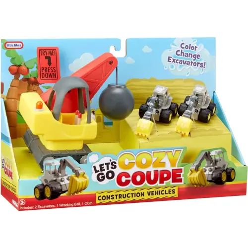 Little Tikes Let’s Go Cozy Coupe™ 3pk Construction Mini Push and Play Vehicle for Tabletop or Floor Push Play Car Fun and Color Change for Toddlers, Boys, Girls 3+ Years