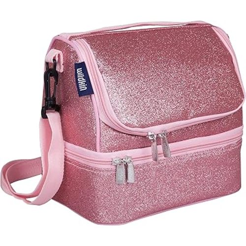 Wildkin Two Compartment Insulated Lunch Bag for Kids – School & Travel Ready - Pink Glitter