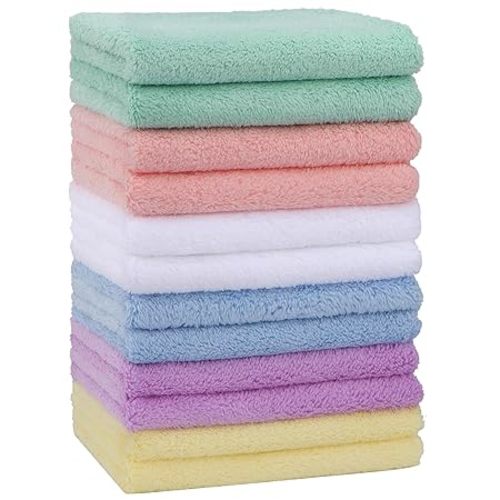 HOMEXCEL Baby Washcloths 24 Pack-Microfiber Coral Fleece Baby Bath Face Towel 7 x 9 Inch Extra Absorbent and Soft Burp Cloth and Wash Cloths for Newborn-Infants and Toddlers-Gentle On Sensitive Skin