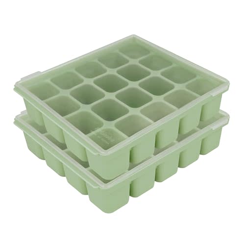 PETINUBE Baby Food Storage Silicone Cubes with Clip-On Lid Freezer Tray Baby Food Soups Purees Ice Safe Design Made in Korea (20cubes 0.8oz, Celadon Green Set of 2)