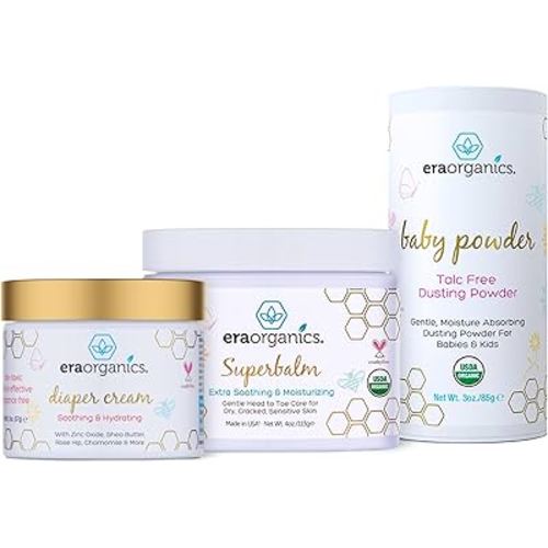 Era Organics Baby Powder & Healing Ointment & Diaper Cream – Gentle, Soothing Relief for Newborns, Infants & Toddlers – Eczema, Rashes, Cradle Cap & Chafing Protection