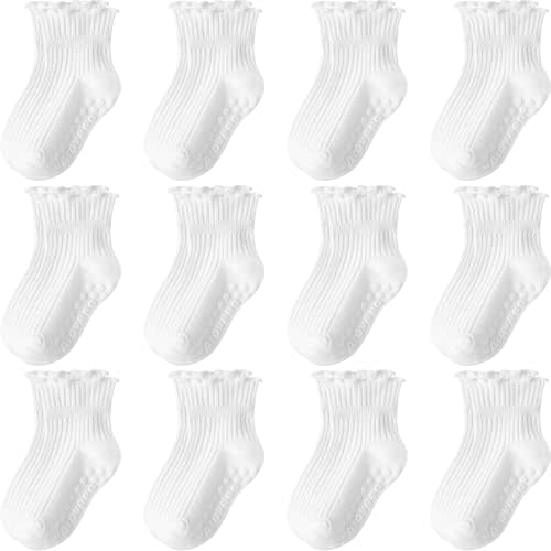 Baby Toddler Socks Grip Non Slip Boys Girls Cotton 12 Pack for Kids Ankle Cute Socks 6M-7Years