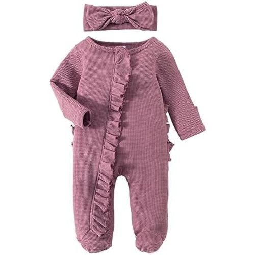 YINGISFITM Baby 3 6 Months Girl Clothes Newborn Onesie Ruffle Long Sleeve Ribbed Romper Jumpsuit One Piece Hospital Outfit