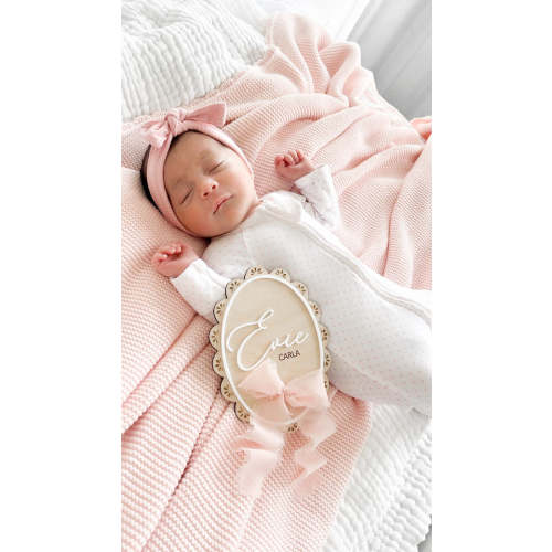Scallop edge lace patterned birth announcement sign – Penny and Co Collections