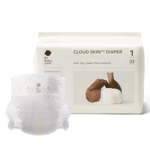 Bc Babycare Cloud Skin Baby Diapers, Size 1 (8-14 lbs), 33 Count – Ultra Soft & Dry, Leak-Proof Overnight Comfort, Hypoallergenic, Totally Chlorine-Free