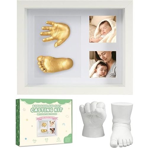 Noosuna Baby Hand and Foot Casting Kit with Shadow Box Frame(11x9 Inch), Baby Foot Casting Kit Ideal for Baby Keepsakes, Baby Shower, Newborn Gifts, Perfect First Birthday